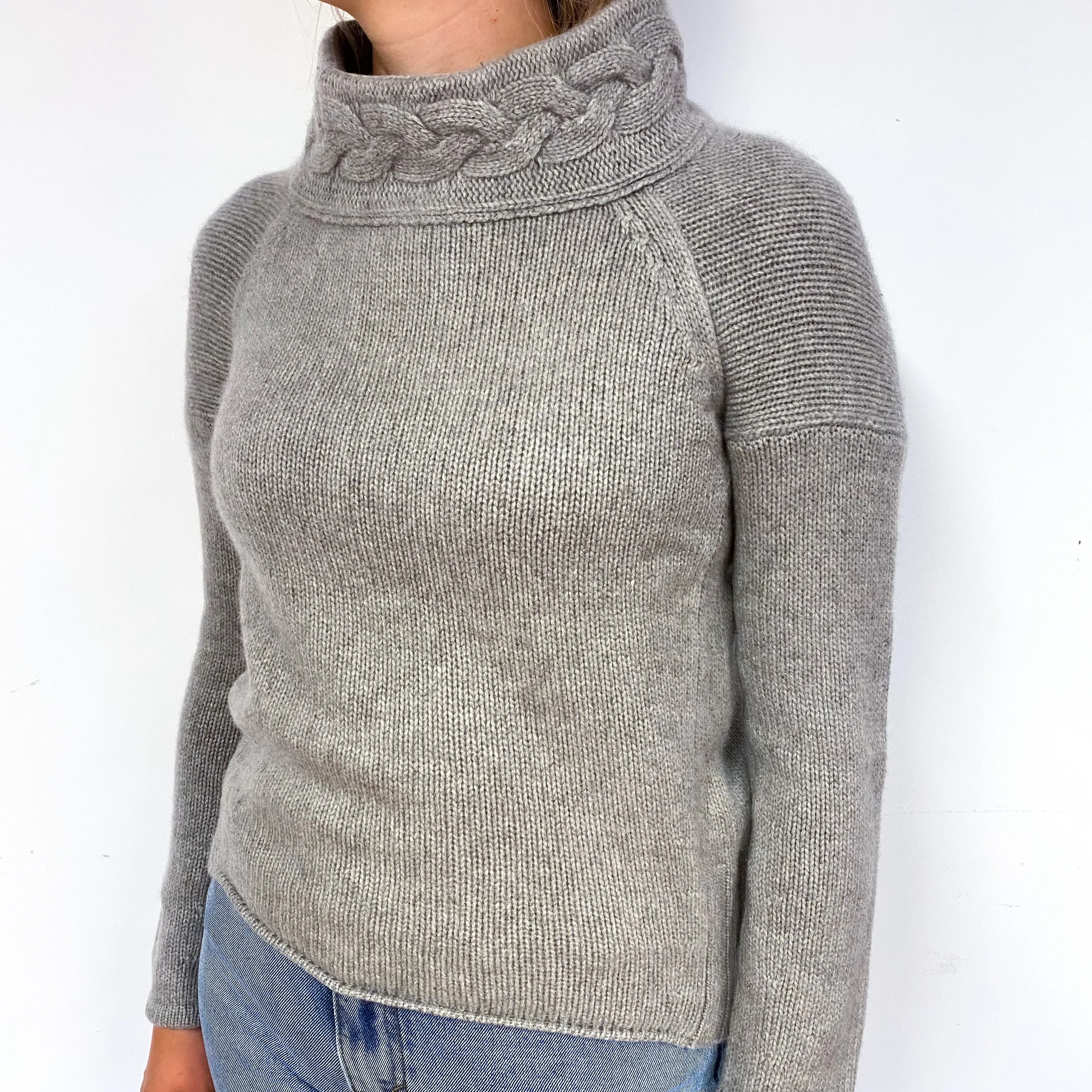 Steel Grey Chunky Cashmere Polo Neck Jumper Small