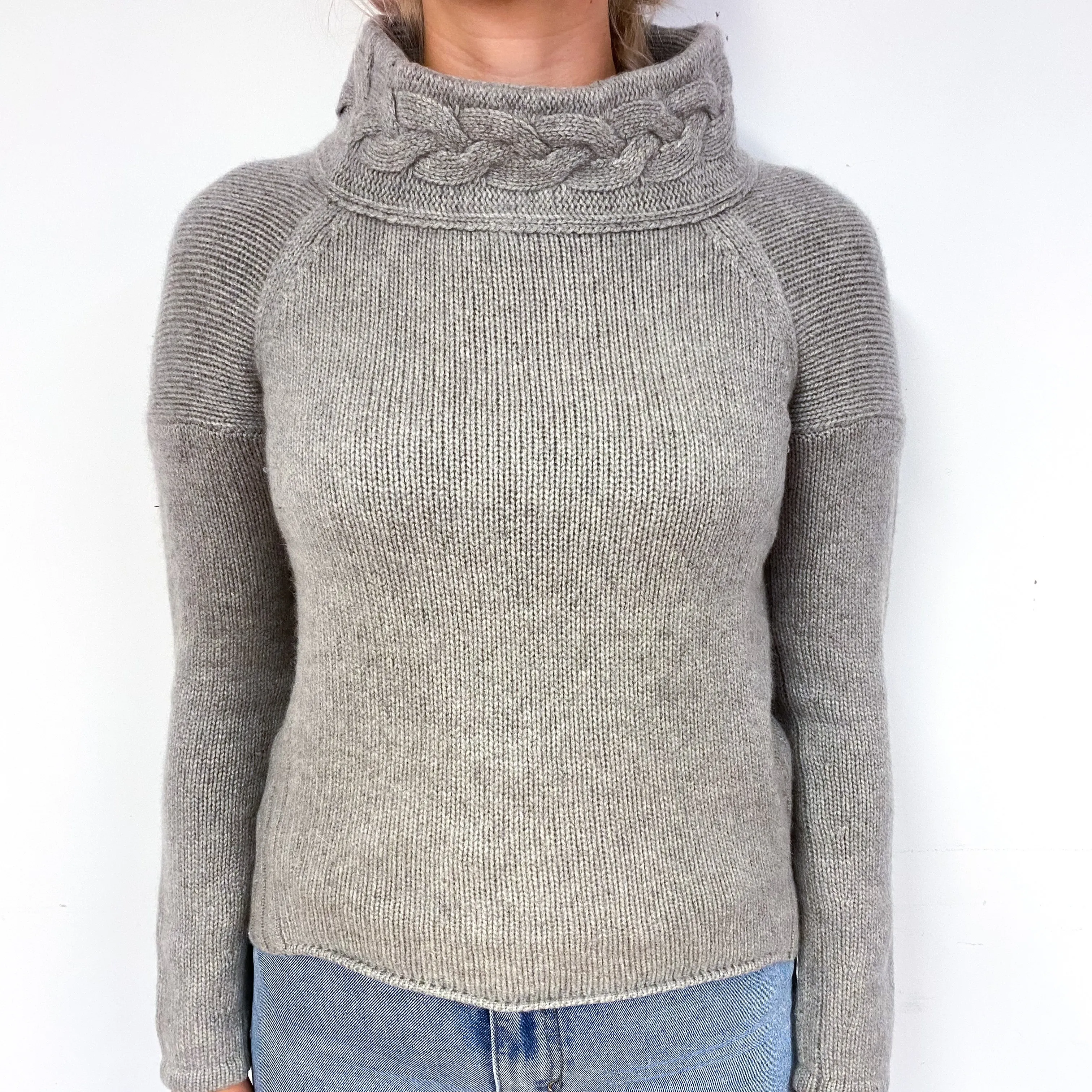 Steel Grey Chunky Cashmere Polo Neck Jumper Small