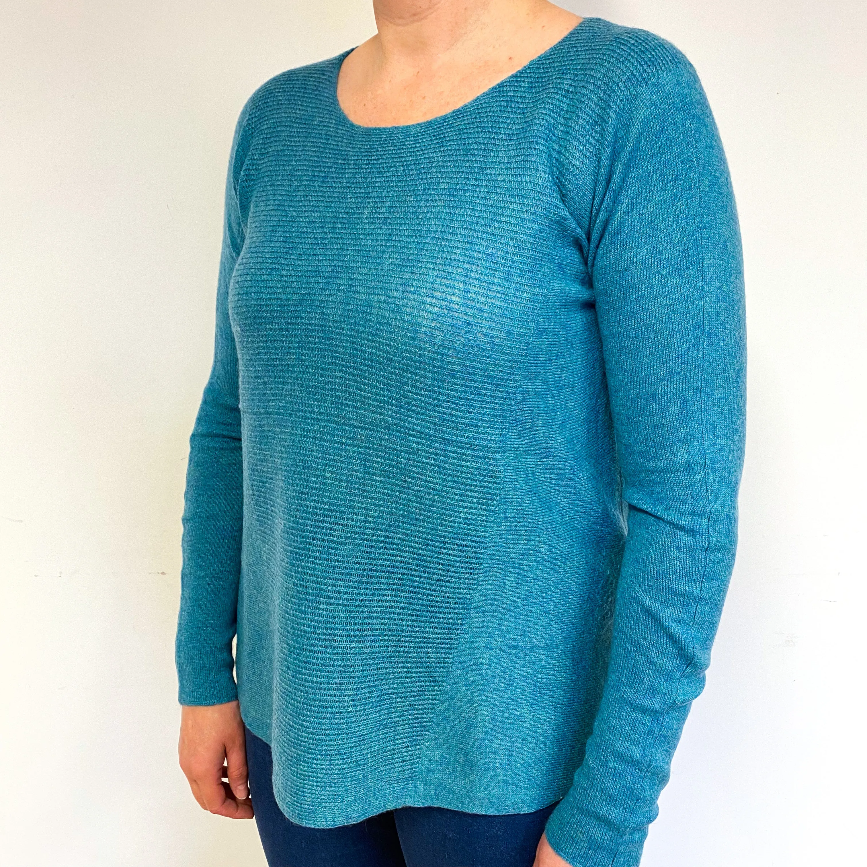 Teal Green Cashmere Crew Neck Jumper Large