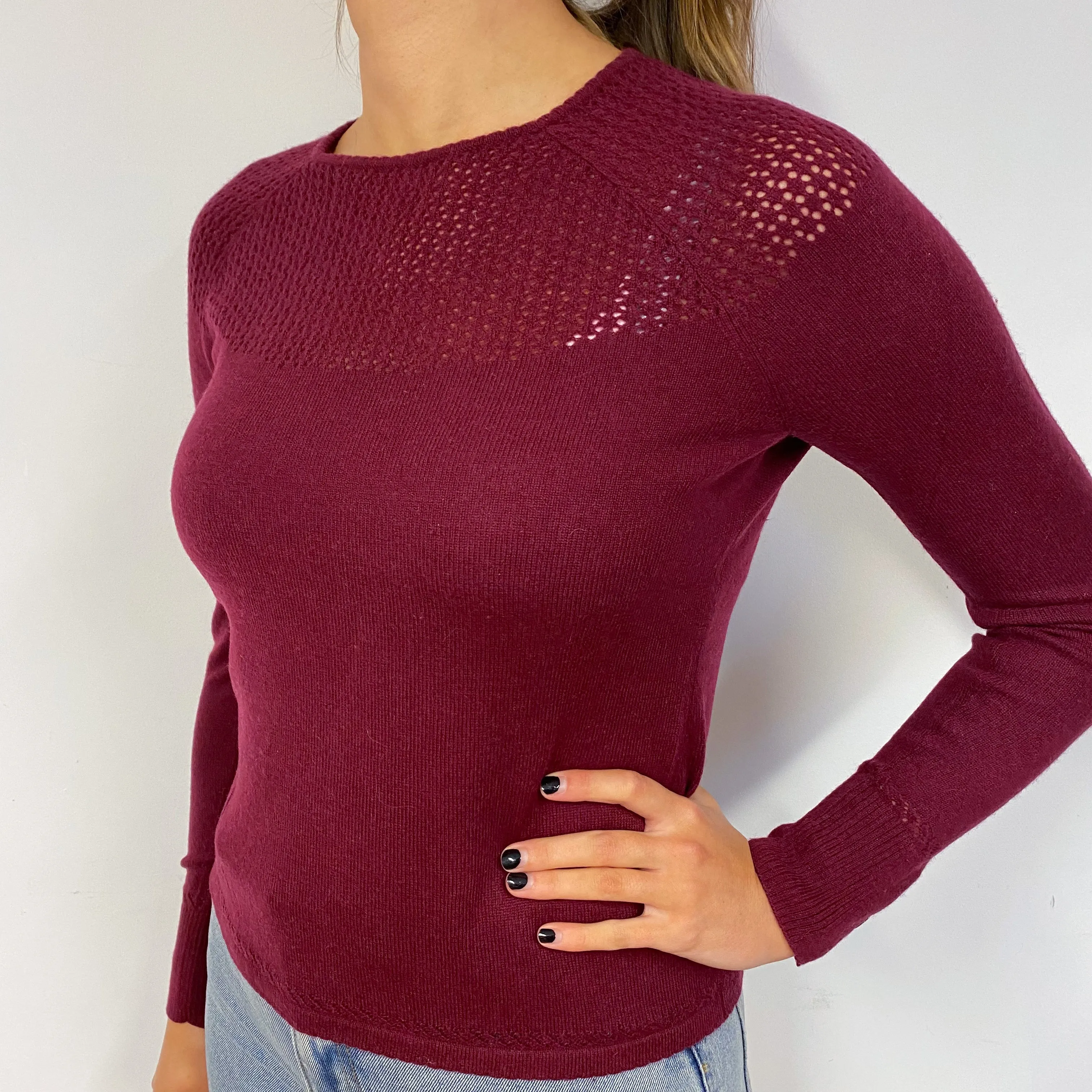 Wine Red Cashmere Crew Neck Jumper Small