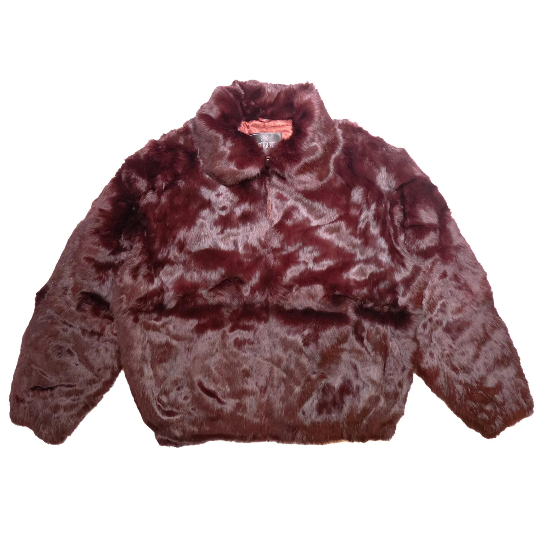 Winter Fur Men's Wine Rabbit Fur Hooded Bomber Jacket