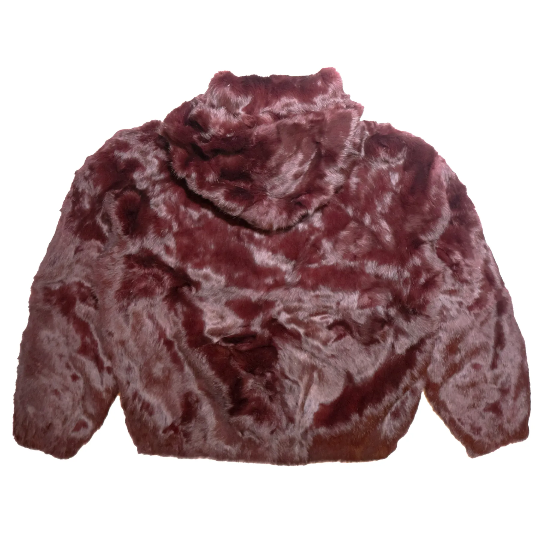 Winter Fur Men's Wine Rabbit Fur Hooded Bomber Jacket