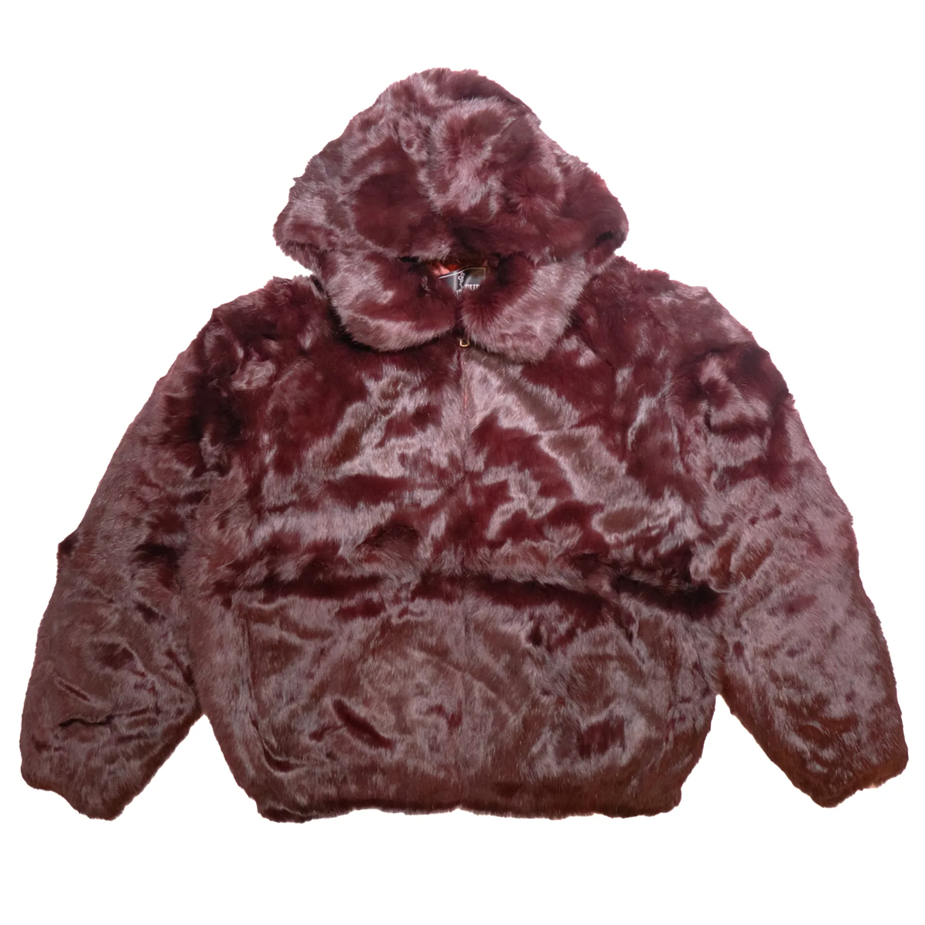 Winter Fur Men's Wine Rabbit Fur Hooded Bomber Jacket