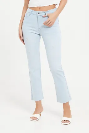 Women Blue Mid-Rise Waist Flared Jeans