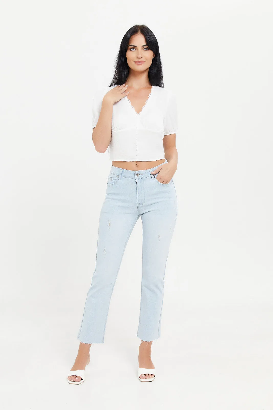Women Blue Mid-Rise Waist Flared Jeans