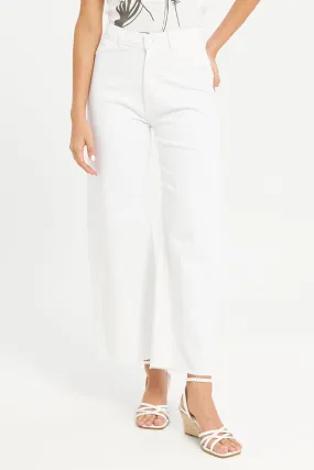 Women Plain White Wide Leg Jeans