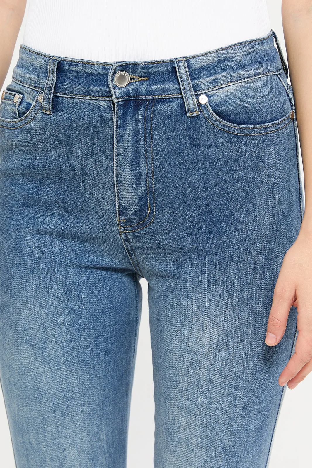 Women Vintage Blue High Rise Flared Jeans