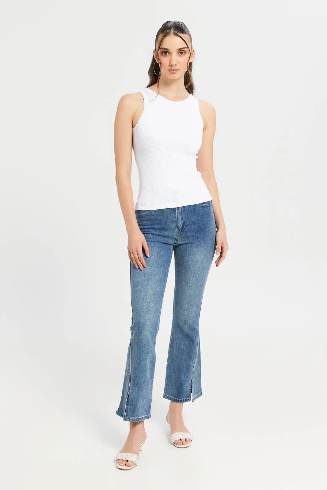Women Vintage Blue High Rise Flared Jeans