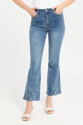 Women Vintage Blue High Rise Flared Jeans