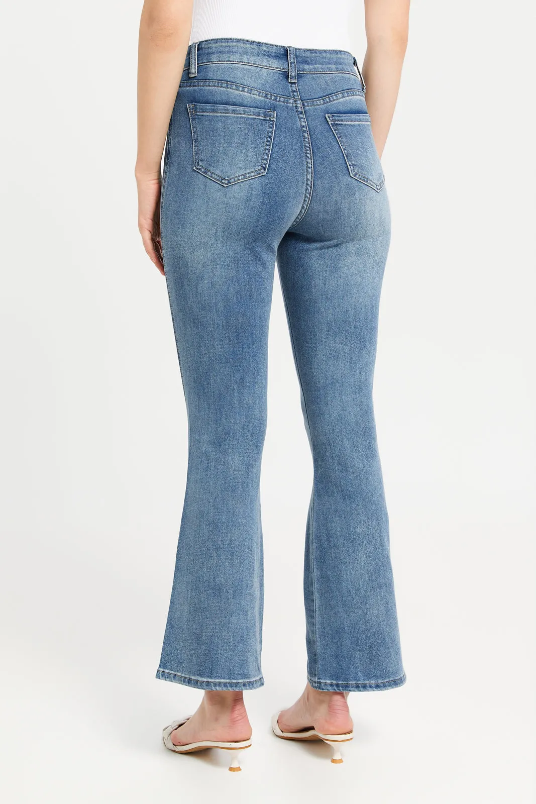 Women Vintage Blue High Rise Flared Jeans