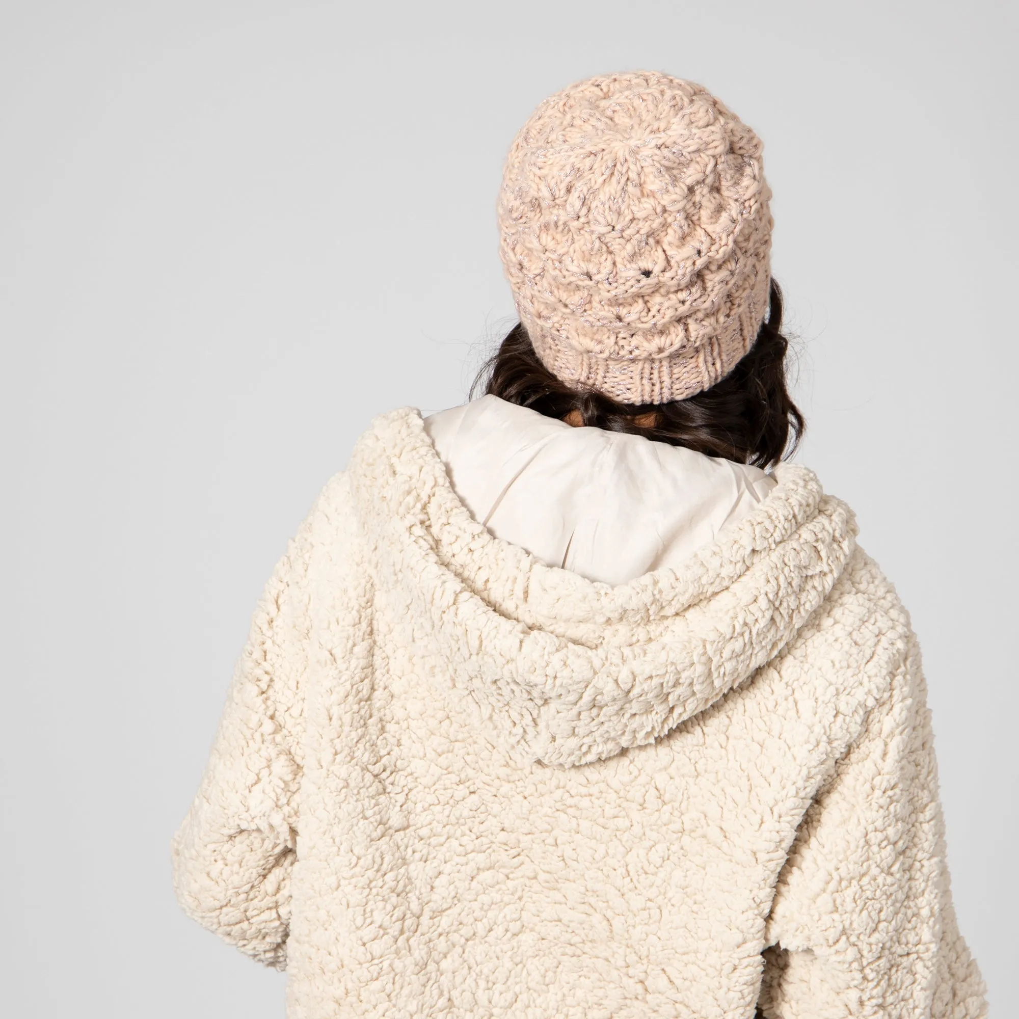 Women's Beanie with Cuff & Rose Gold Lurex