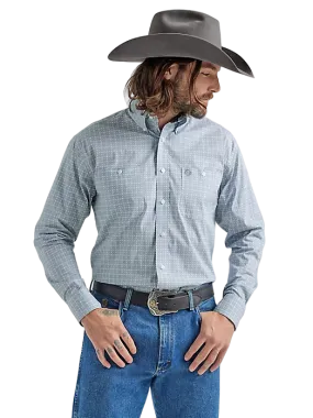 Wrangler Men's George Strait Long Sleeve Two Pocket Button Down Print Grey Shirt